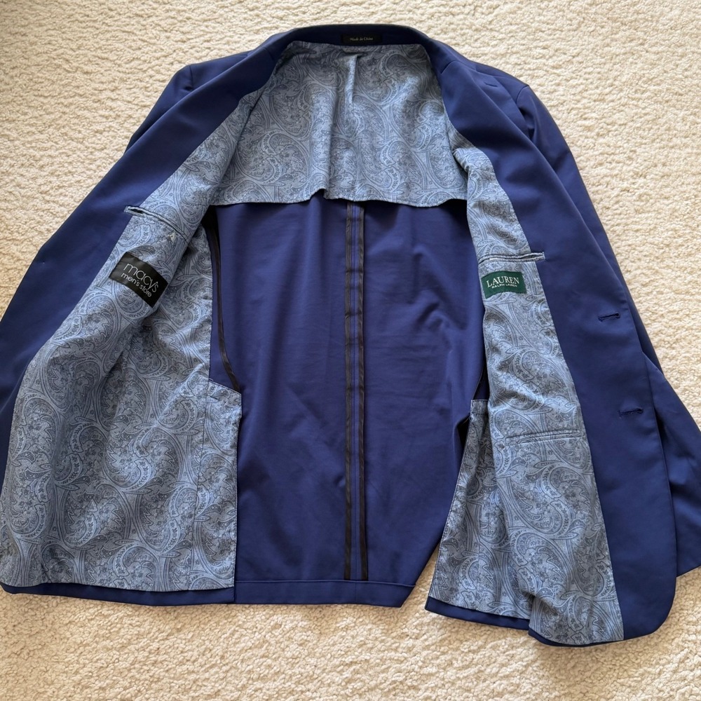 Lauren Ralph Lauren Mens 46L Navy Blue Stretch Blazer‎ Sport Coat Macy's 46 Long - Picture 12 of 16